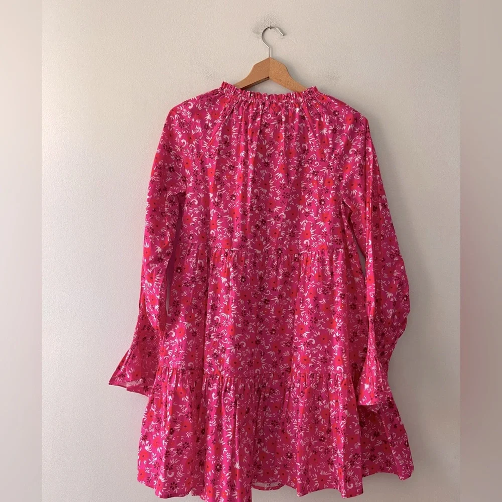 Figue Bella Short Dress Small Pink Floral Tiered Boho Tassel Mini Retail $395